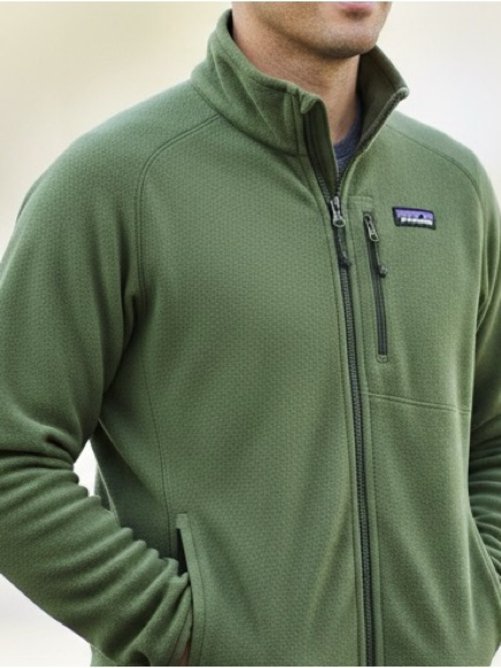 Patagonia Men’s  XL Olive Green Performance Sweater Knit Zip-Up Jacket